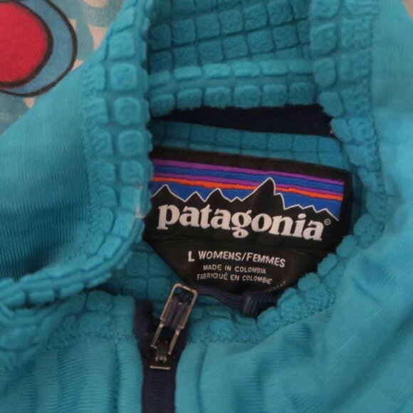 Patagonia Women’s R1 Polartec Size Large, Waffle, 1/2 Zip Pullover, Aqua Blue - Picture 4 of 7